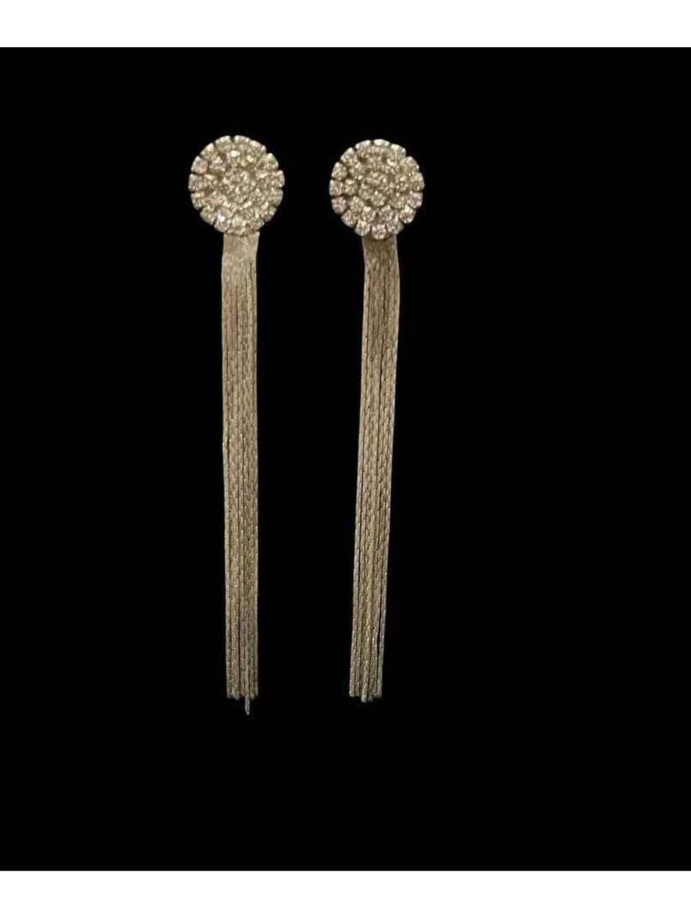 Silver Rhinestone Cluster Fringe Drop Clip On Earrings